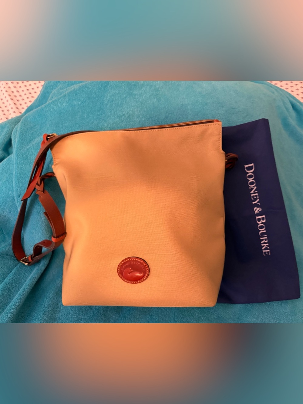 Dooney & Bourke Tan Nylon Shoulder Bag with Leather Trim